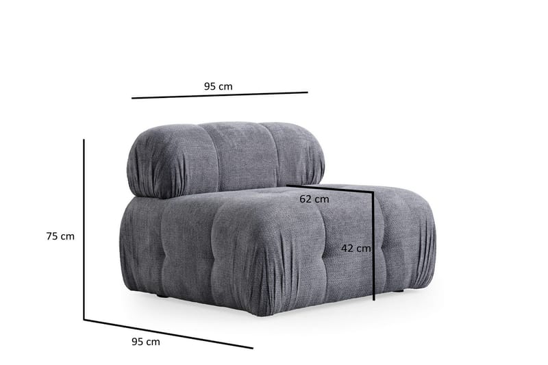 Belgin Bubblig Divansoffa 3-sits med fasta armstöd - Grå - Möbler - Soffa - Modulsoffor - Komplett modulsoffa