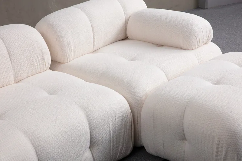Belgin Bubblig Divansoffa 3-sits med fasta armstöd - Vit - Möbler - Soffa - Modulsoffor - Komplett modulsoffa