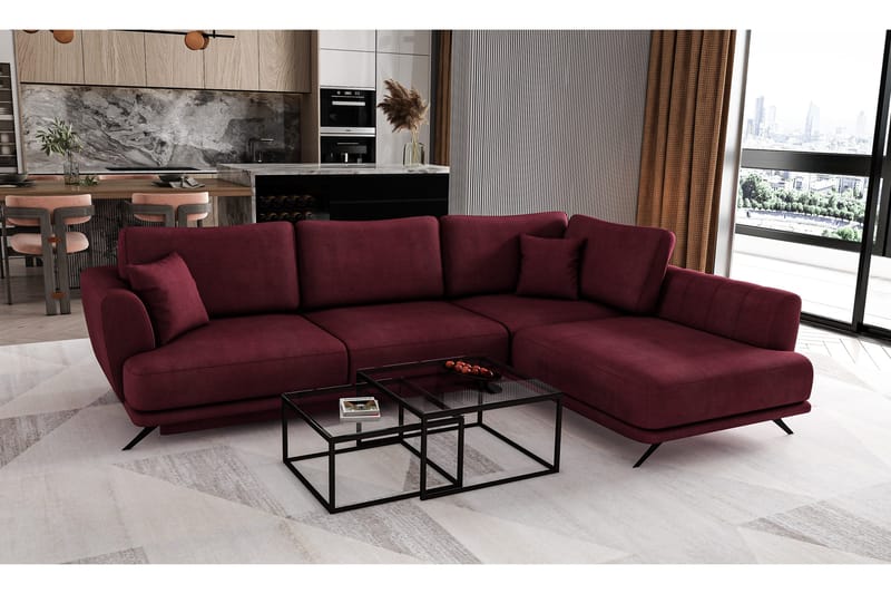 Buckmeier 3-sits Soffa med Schäslong Höger, Röd