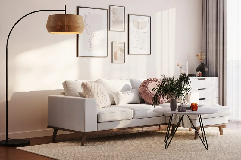 Copenhagen Compact 3-sits Vändbar L-formad Divansoffa i Tyg - Ljusgrå - Möbler - Soffa - Divansoffor & schäslongsoffa