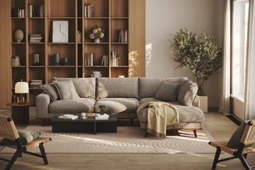 Copenhagen Premium 4-sits Högervänd L-formad Djup Schäslongsoffa i Chenille - Brun - Möbler - Soffa - Divansoffor & schäslongsoffa