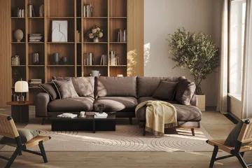 Copenhagen Premium 4-sits Högervänd L-formad Djup Schäslongsoffa i Tyg - Mörkbrun - Möbler - Soffa - Divansoffor & schäslongsoffa