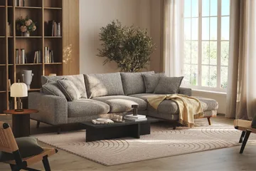 Copenhagen Premium 4-sits Högervänd L-formad Djup Divansoffa i Chenille - Grå - Möbler - Soffa - Divansoffor & schäslongsoffa