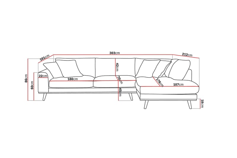 Copenhagen Premium 4-sits Högervänd L-formad Djup Schäslongsoffa i Tyg - Mörkbrun - Möbler - Soffa - Divansoffor & schäslongsoffa