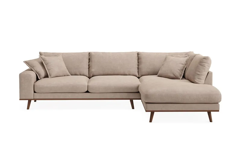 Copenhagen Premium 4-sits Högervänd L-formad Djup Schäslongsoffa i Tyg, Ljusbrun