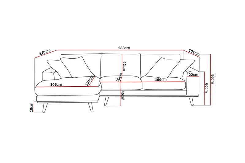 Copenhagen Premium 4-sits Vänstervänd L-formad Djup Divansoffa i Tyg - Ljusbrun - Möbler - Soffa - Divansoffor & schäslongsoffa
