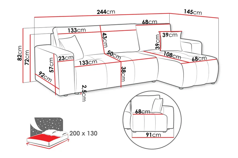 Flo Bäddsoffa med Divan 3-sits - Svart - Möbler - Soffa - Divansoffor & schäslongsoffa