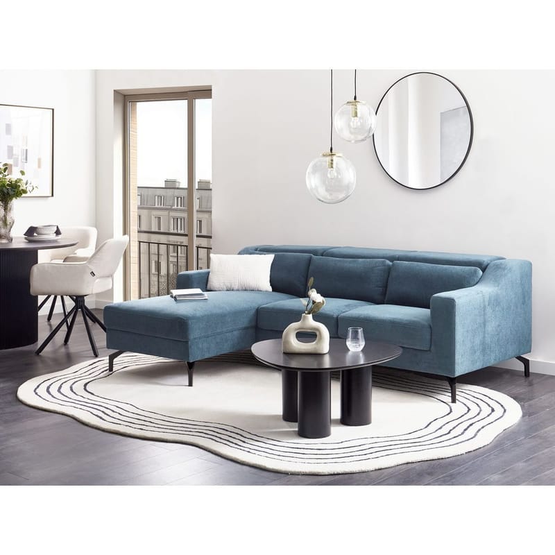 Glosli Vänstervänd Hörnsoffa med Divan och Schäslong 220 cm i Chenille - Stålblå - Möbler - Soffa - Divansoffor & schäslongsoffa