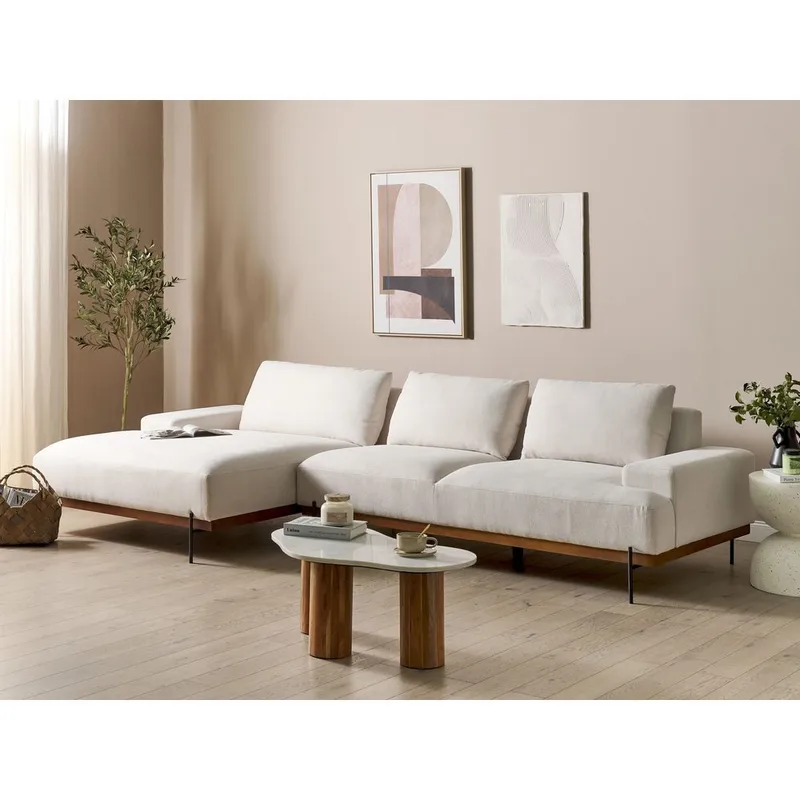 Hörnsoffa Mariferd - Beige, svart, mörkt trä/Högervänd - Möbler - Soffa - Divansoffor & schäslongsoffa