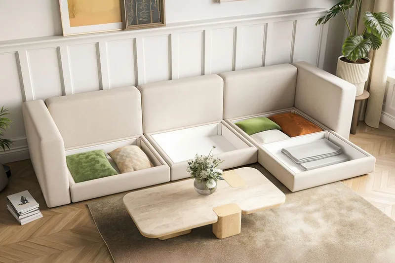 Hagblom 4-sits Divansoffa med Förvaring Vändbar - Beige - Möbler - Soffa - Divansoffor & schäslongsoffa