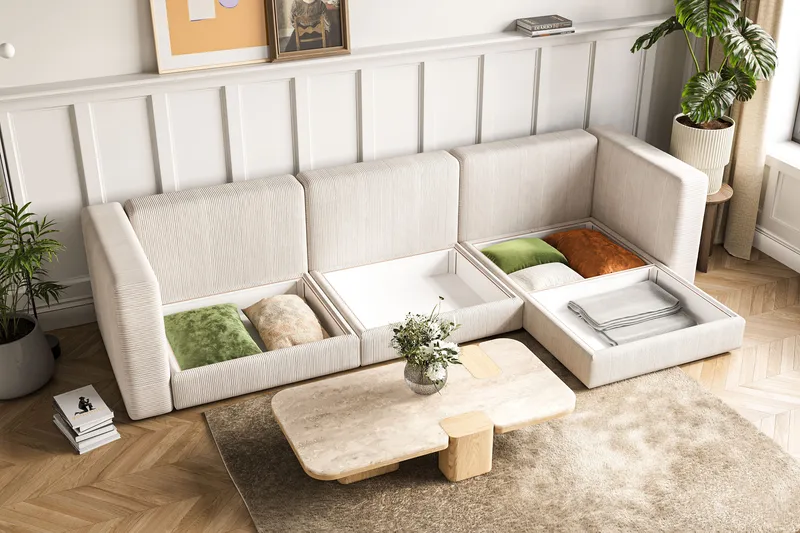 Hagblom 4-sits Divansoffa med Förvaring Vändbar - Beige - Möbler - Soffa - Divansoffor & schäslongsoffa