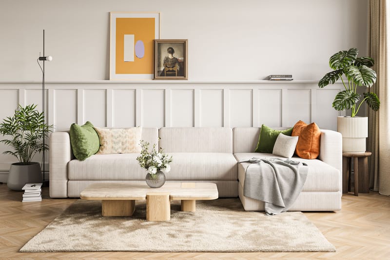 Hagblom 4-sits Vändbar Divansoffa 320 cm med Förvaring i Manchestertyg - Beige - Möbler - Soffa - Divansoffor & schäslongsoffa