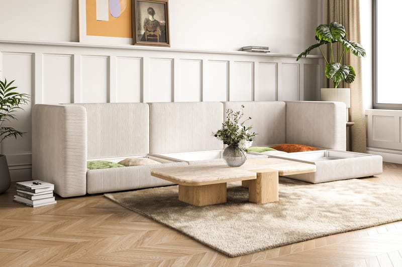 Hagblom 4-sits Vändbar Divansoffa 320 cm med Förvaring i Manchestertyg - Beige - Möbler - Soffa - Divansoffor & schäslongsoffa