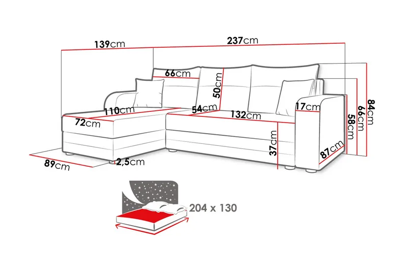 Hewlet Soffa med Divan 3-sits - Svart/Beige - Möbler - Soffa - Divansoffor & schäslongsoffa