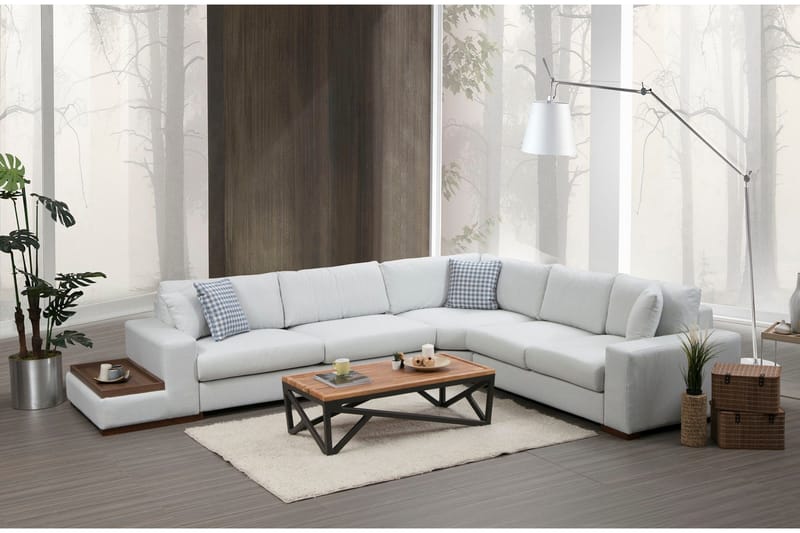 Huelva Vänstervänd L-formad Hörnsoffa 363 cm i Tyg med Sidobord - Beige - Möbler - Soffa - Hörnsoffa