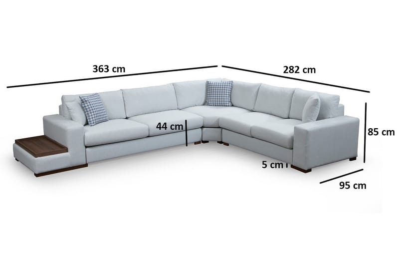 Huelva Vänstervänd L-formad Hörnsoffa 363 cm i Tyg med Sidobord - Beige - Möbler - Soffa - Hörnsoffa