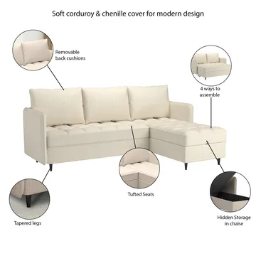 Lindhus Soffa med Divan 3-sits - Grå - Möbler - Soffa - Divansoffor & schäslongsoffa
