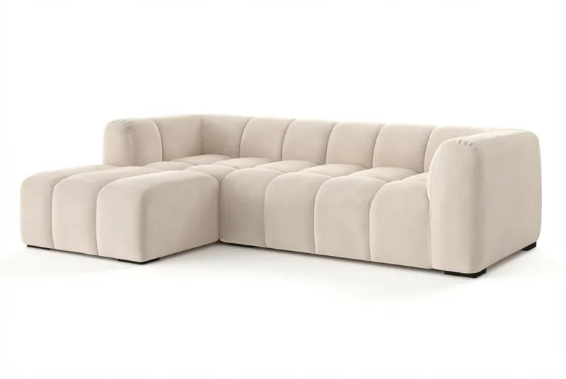 Marlow 3-sits L-formad Bubblig Divansoffa Vänster med Schäslong i Tyg - Beige - Möbler - Soffa - Divansoffor & schäslongsoffa