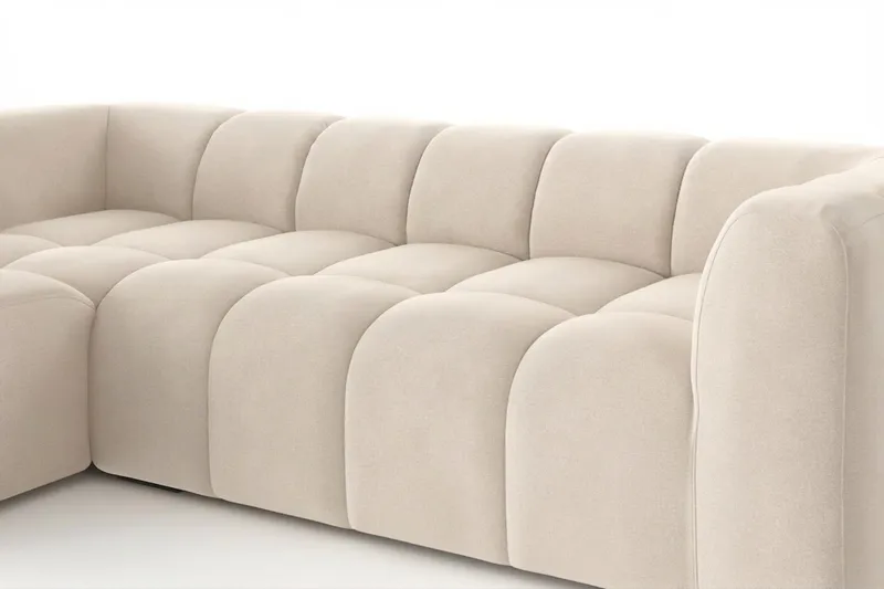 Marlow 3-sits L-formad Bubblig Divansoffa Vänster med Schäslong i Tyg - Beige - Möbler - Soffa - Divansoffor & schäslongsoffa