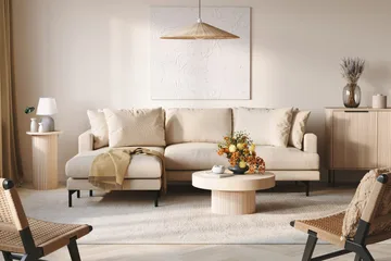Menard 3-sits Vänstervänd L-formad Djup Divansoffa i Manchester - Beige - Möbler - Soffa - Divansoffor & schäslongsoffa - 3 sits soffa med divan