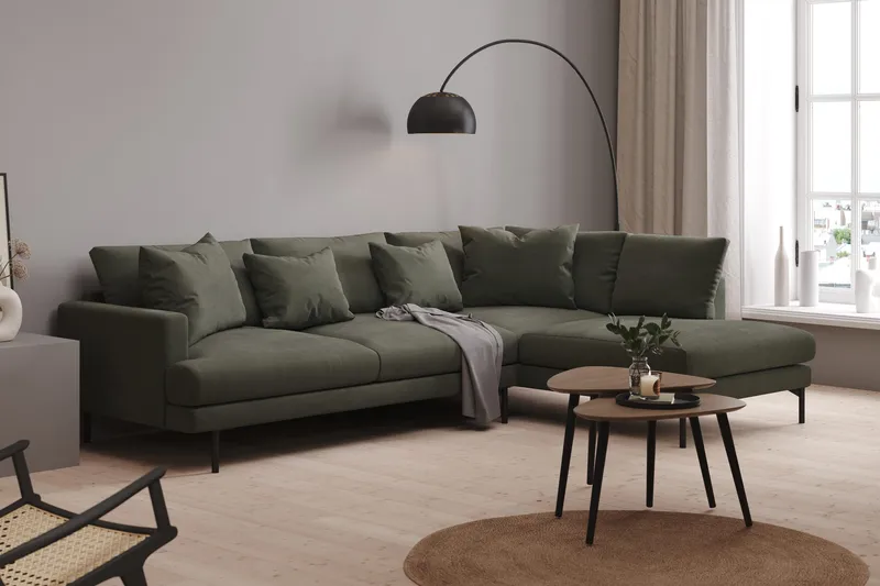 Menard 4-sits Högervänd L-formad Djup Schäslongsoffa i Manchester - Mörkgrön - Möbler - Soffa - Divansoffor & schäslongsoffa