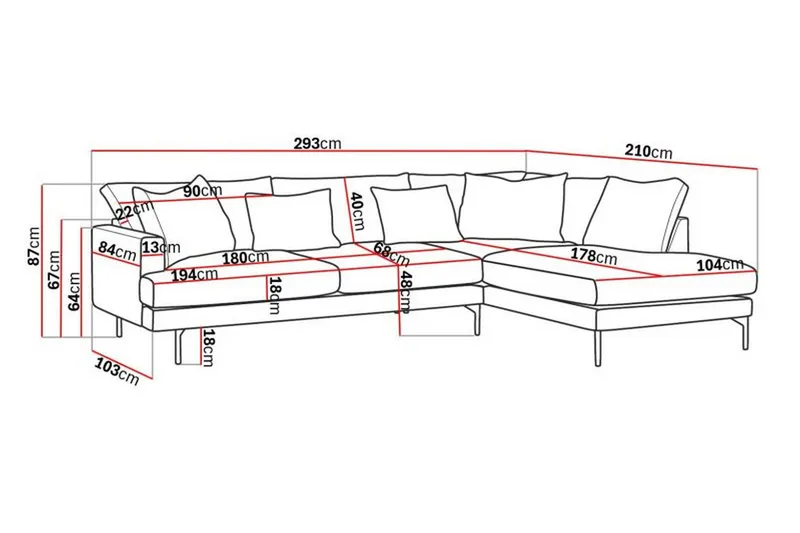 Menard 4-sits Högervänd L-formad Djup Schäslongsoffa i Tyg - Beige - Möbler - Soffa - Divansoffor & schäslongsoffa
