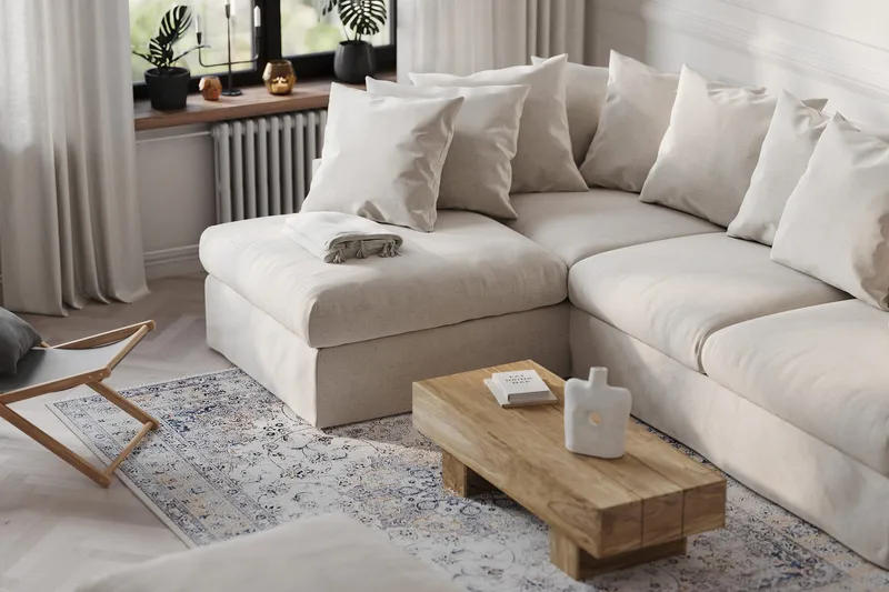 Menard 4-sits Vänstervänd L-formad Djup Schäslongsoffa i Tyg - Beige - Möbler - Soffa - Divansoffor & schäslongsoffa - 4 sits soffa med divan