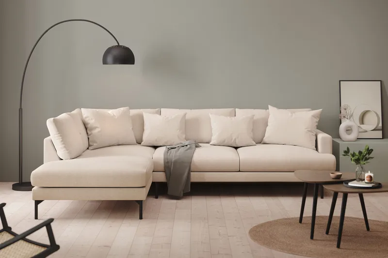 Menard 4-sits Vänstervänd L-formad Djup Schäslongsoffa i Tyg - Beige - Möbler - Soffa - Divansoffor & schäslongsoffa