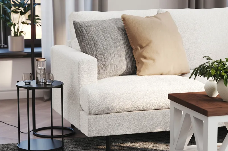 Menard Compact 3-sits Högervänd L-formad Divansoffa i Bouclé - Vit - Möbler - Soffa - Divansoffor & schäslongsoffa