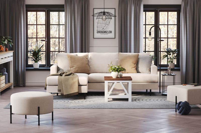 Menard Compact 3-sits Vänstervänd L-formad Divansoffa i Tyg - Beige - Möbler - Soffa - Divansoffor & schäslongsoffa
