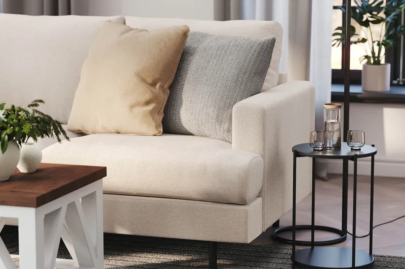 Menard Compact 4-sits Vänstervänd L-formad Schäslongsoffa i Tyg - Beige - Möbler - Soffa - Divansoffor & schäslongsoffa