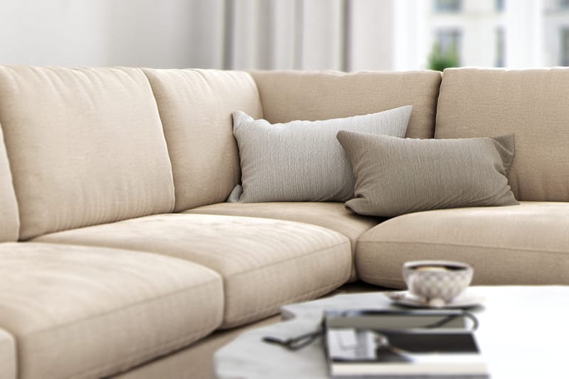 Ocean Lyx 4-sits Högervänd L-formad Schäslongsoffa i Sammet - Beige - Möbler - Soffa - Divansoffor & schäslongsoffa