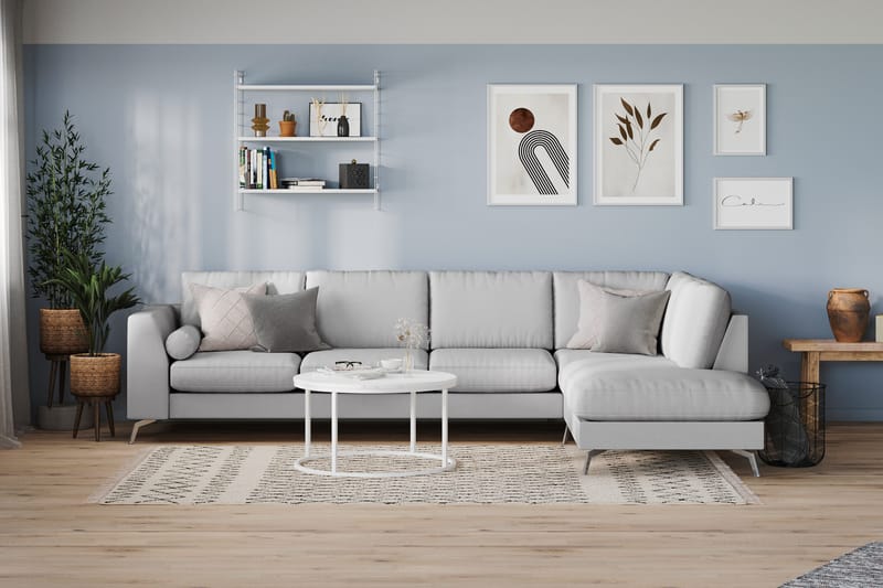 Ocean Lyx 4-sits Högervänd L-formad Schäslongsoffa i Tyg - Grå - Möbler - Soffa - Divansoffor & schäslongsoffa