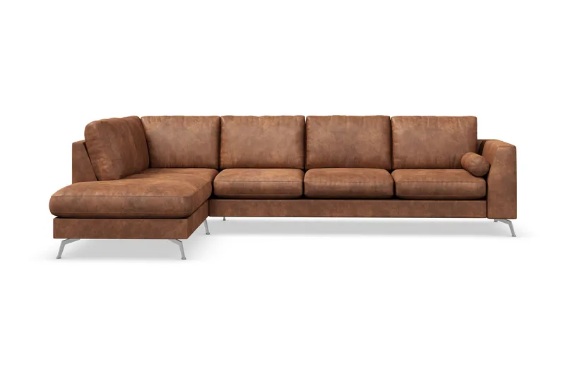 Ocean Lyx 4-sits Vänstervänd L-formad Schäslongsoffa i Konstläder - Brun - Möbler - Soffa - Divansoffor & schäslongsoffa