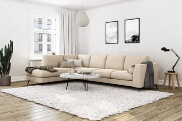 Ocean Lyx 4-sits Vänstervänd L-formad Schäslongsoffa i Sammet - Beige - Möbler - Soffa - Divansoffor & schäslongsoffa