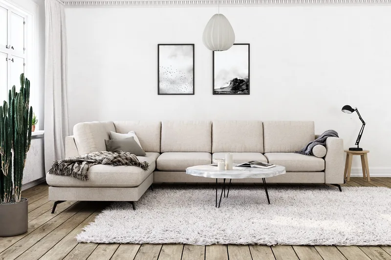 Ocean Lyx 4-sits Vänstervänd L-formad Schäslongsoffa i Tyg - Beige - Möbler - Soffa - Divansoffor & schäslongsoffa