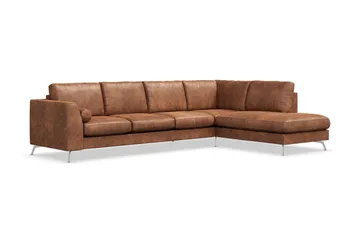 Ocean Lyx 5-sits Högervänd L-formad Schäslongsoffa i Konstläder - Brun - Möbler - Soffa - Divansoffor & schäslongsoffa