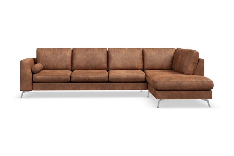 Ocean Lyx 5-sits Högervänd L-formad Schäslongsoffa i Konstläder - Brun - Möbler - Soffa - Divansoffor & schäslongsoffa