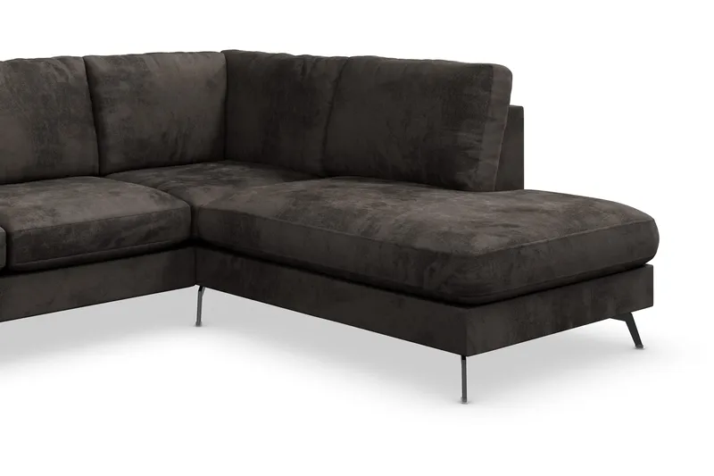 Ocean Lyx 5-sits Högervänd L-formad Schäslongsoffa i Sammet - Mörkgrå - Möbler - Soffa - Divansoffor & schäslongsoffa