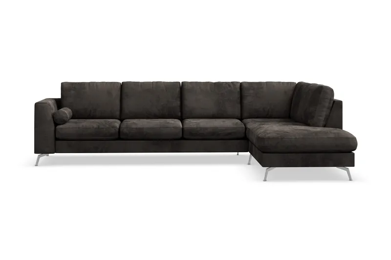 Ocean Lyx 5-sits Högervänd L-formad Schäslongsoffa i Sammet - Mörkgrå - Möbler - Soffa - Divansoffor & schäslongsoffa