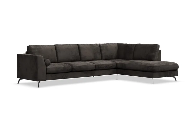 Ocean Lyx 5-sits Högervänd L-formad Schäslongsoffa i Sammet - Mörkgrå - Möbler - Soffa - Divansoffor & schäslongsoffa