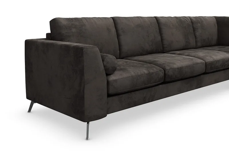 Ocean Lyx 5-sits Högervänd L-formad Schäslongsoffa i Sammet - Mörkgrå - Möbler - Soffa - Divansoffor & schäslongsoffa