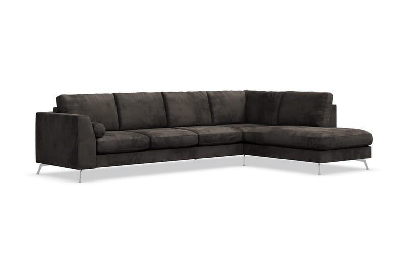 Ocean Lyx 5-sits Högervänd L-formad Schäslongsoffa i Sammet - Mörkgrå - Möbler - Soffa - Divansoffor & schäslongsoffa