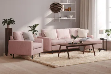 Peppe 3-sits Vändbar L-formad Divansoffa i Manchester - Rosa - Möbler - Soffa - Divansoffor & schäslongsoffa