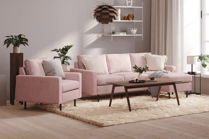 Peppe 3-sits Vändbar L-formad Divansoffa i Manchester - Rosa - Möbler - Soffa - Divansoffor & schäslongsoffa