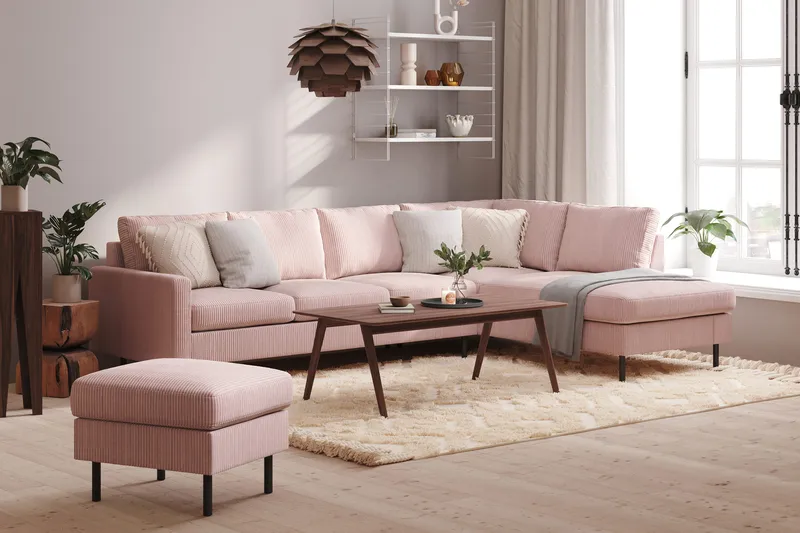 Peppe 4-sits Högervänd L-formad Schäslongsoffa i Manchester - Rosa - Möbler - Soffa - Divansoffor & schäslongsoffa