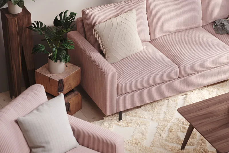 Peppe 4-sits Högervänd L-formad Schäslongsoffa i Manchester - Rosa - Möbler - Soffa - Divansoffor & schäslongsoffa