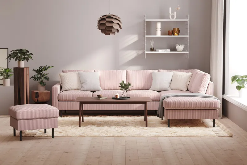 Peppe 4-sits Högervänd L-formad Schäslongsoffa i Manchester - Rosa - Möbler - Soffa - Divansoffor & schäslongsoffa