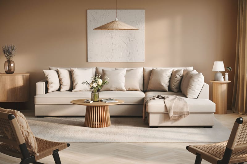 Rossita 4-sits Högervänd L-formad Djup Schäslongsoffa i Bouclé - Beige - Möbler - Soffa - Divansoffor & schäslongsoffa