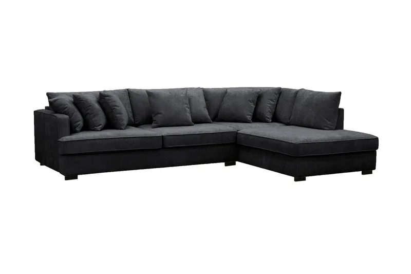 Rossita 4-sits Högervänd L-formad Djup Schäslongsoffa i Chenille - Trenza 01, Svart Chenille - Möbler - Soffa - Divansoffor & schäslongsoffa